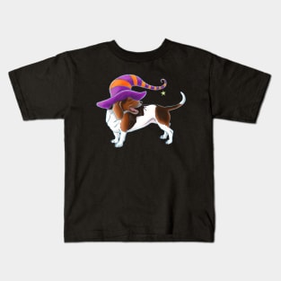 Basset Hound Halloween Witch Hat Kids T-Shirt
